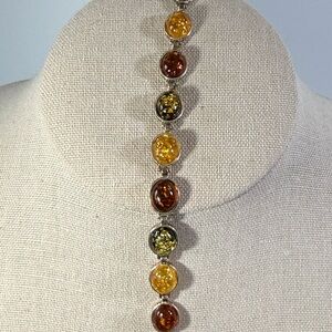 925, Sterling~ Genuine Multi Amber Bracelet, 8”